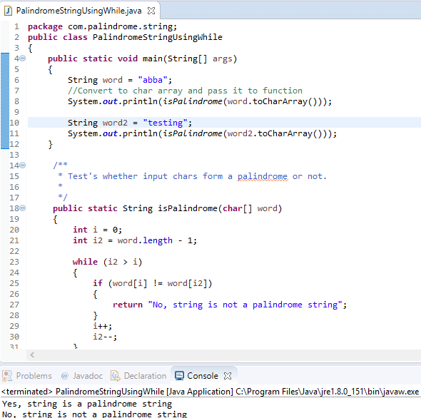 Palindrome program in java (String & number example)