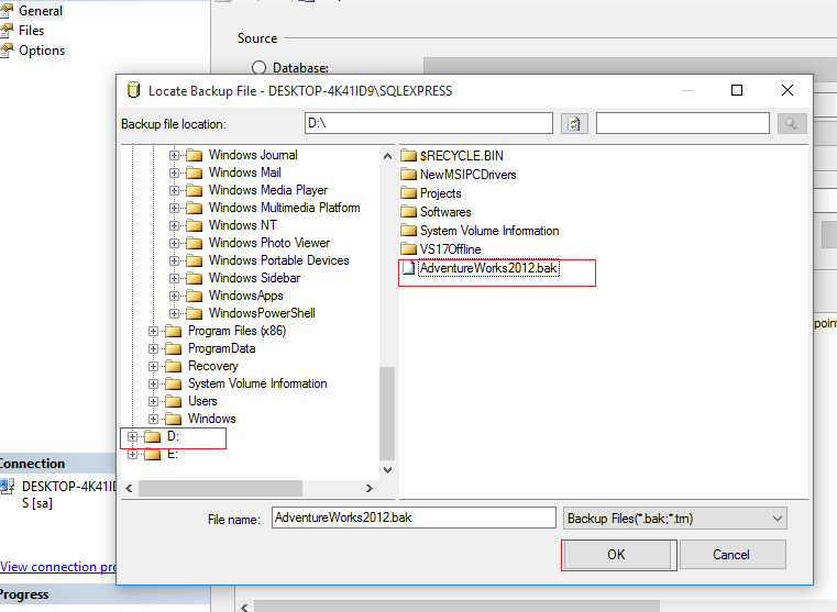 sqlpro import .bak file