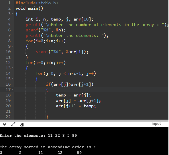 Bubble sort algorithm in C (With sample program)