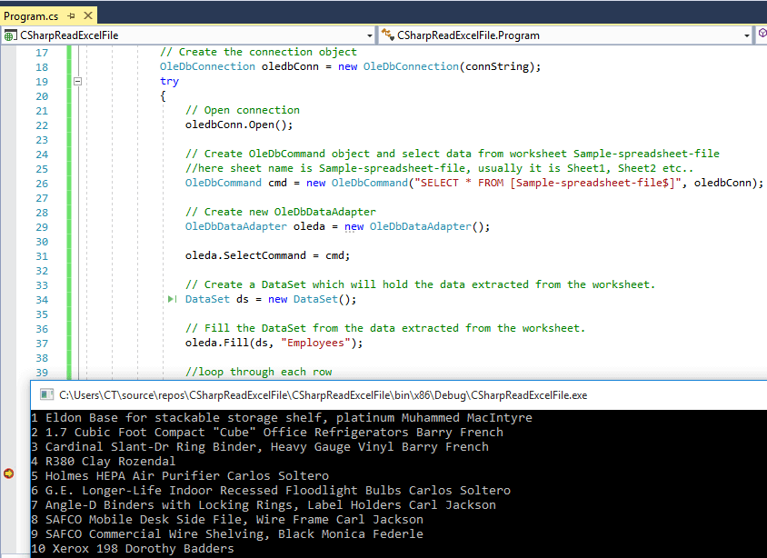 C Read Excel File In C Xlsx Or Xls Using Oledb Epplus Or Interop Qa With Experts