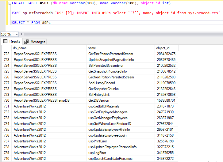 stored procedures with sqlectron