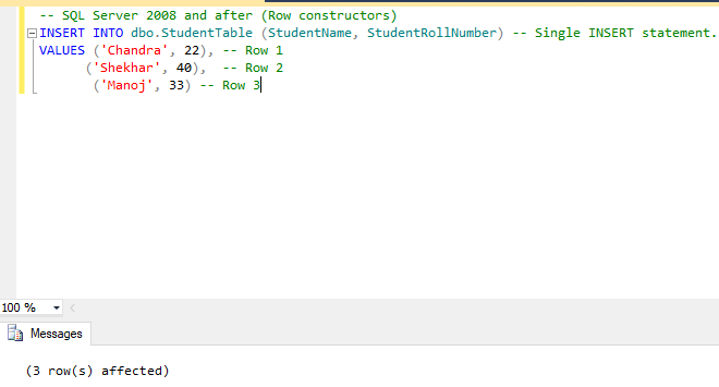 Row constructor in SQL server (Explanation With example)