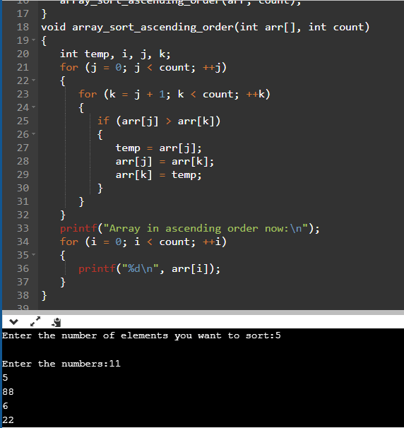 Sorting array elements in ascending order program in C