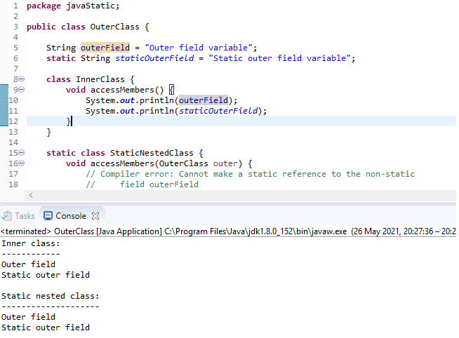 Java Static Nested Class Vs Inner Class