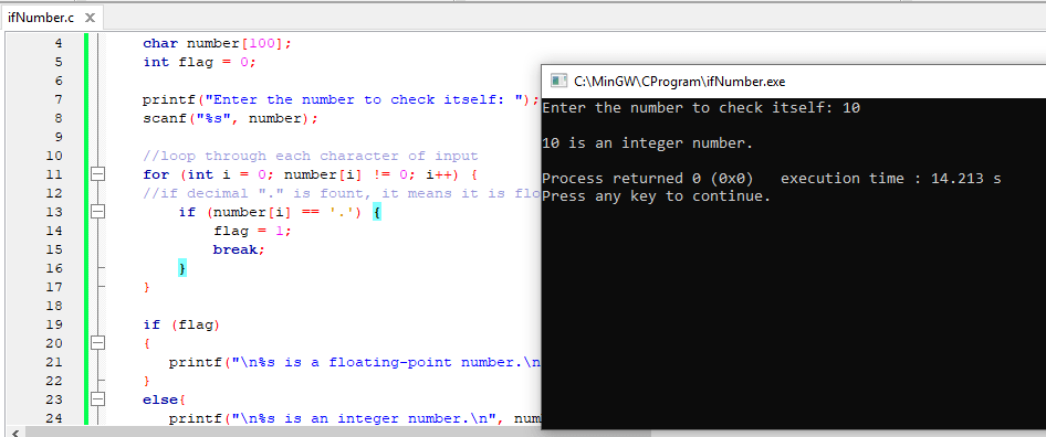 Program to check if input is int or float in C