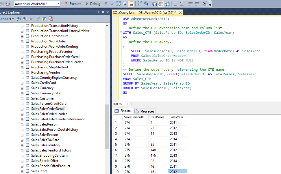 WITH in SQL (Examples included using SQL server)